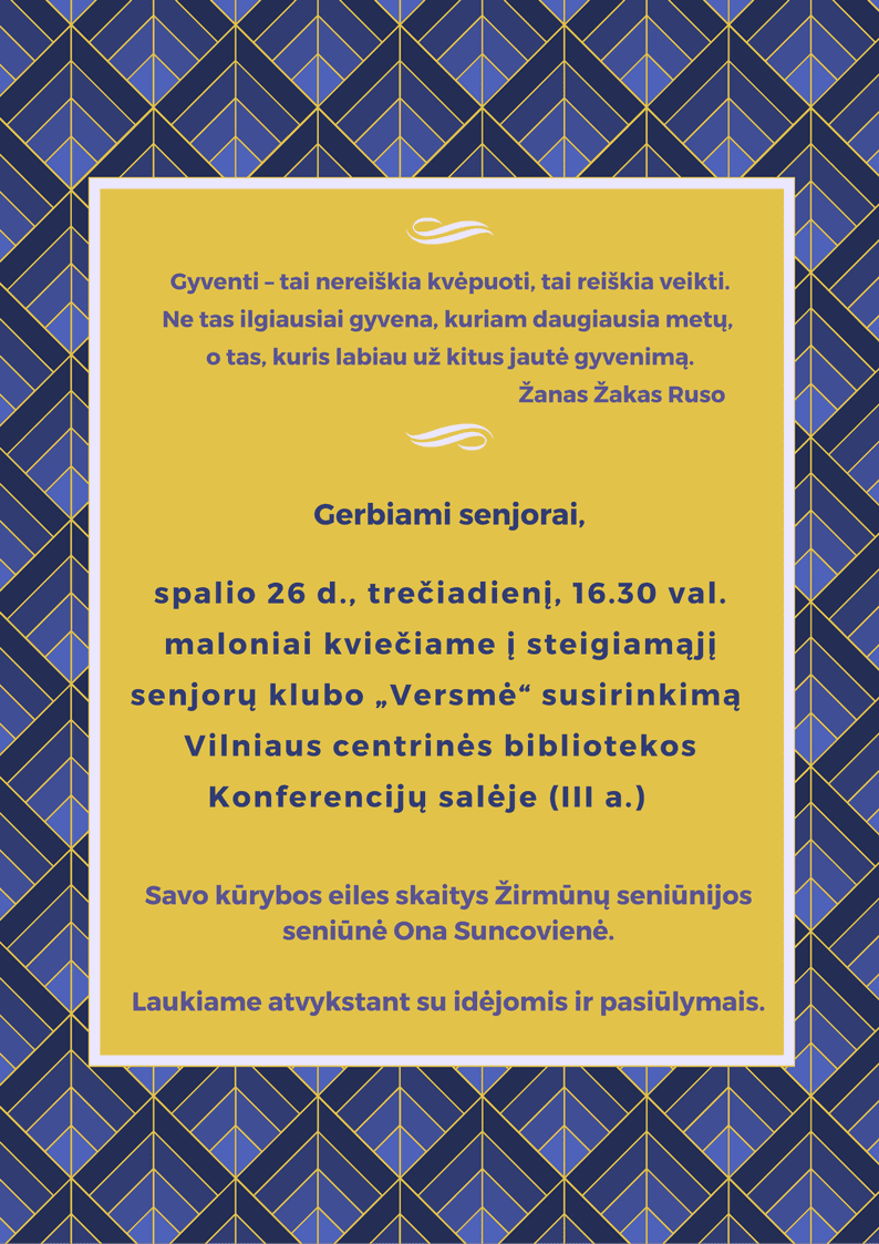 Steigiamasis senjorų klubo „Versmė“ susirinkimas