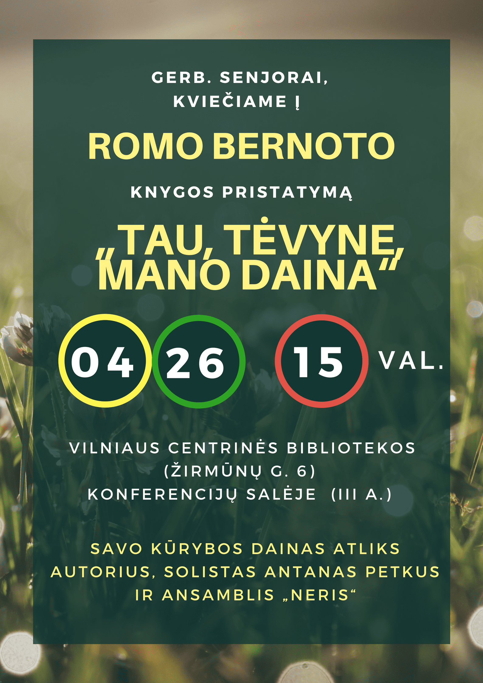 Senjorų klubo „Versmė“ renginys: Romo Bernoto knygos pristatymas