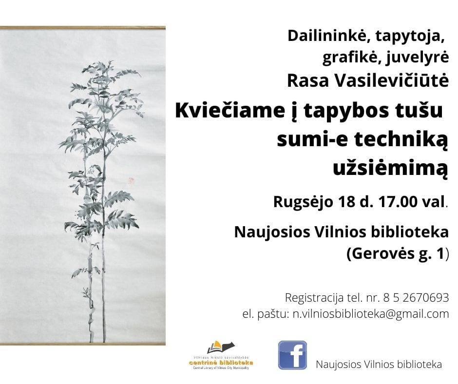 Tapybos tušu sumi-e technika užsiėmimas