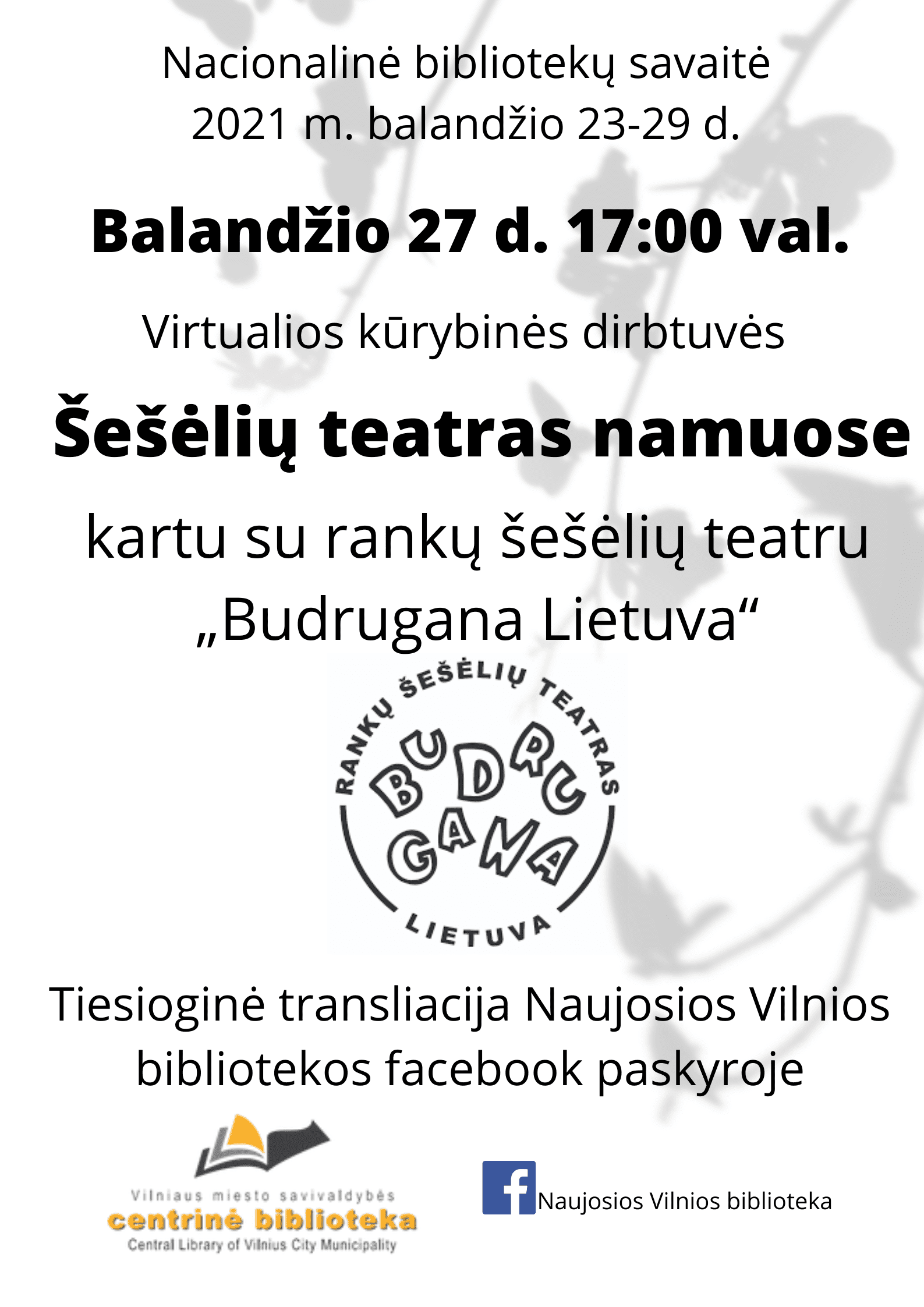 Nacionalinė Lietuvos bibliotekų savaitė | Rankų šešėlių teatro ,,Budrugana Lietuva” virtualios kūrybinės dirbtuvės Naujosios Vilnios bibliotekoje